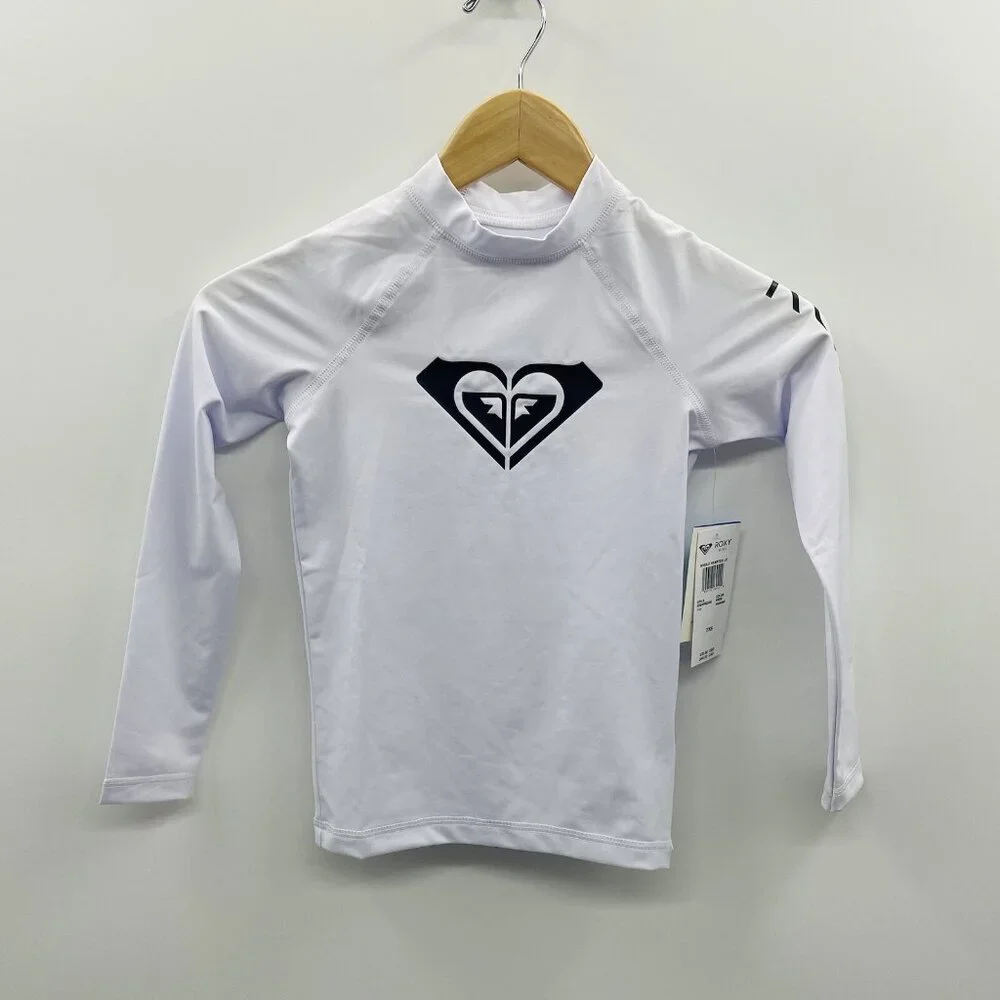 Roxy Youth Girls Size XS/7 Whole Hearted Long Sleeve Swim Rashguard‎ White 2511